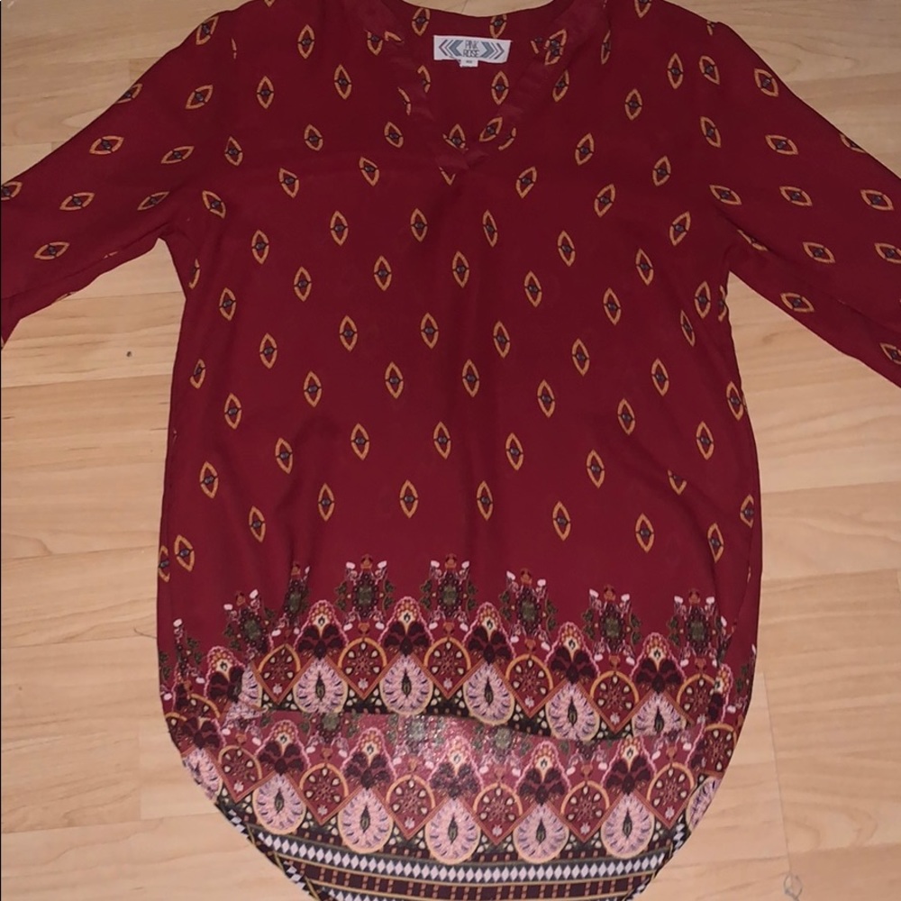 Red Polyester Pink Rose top